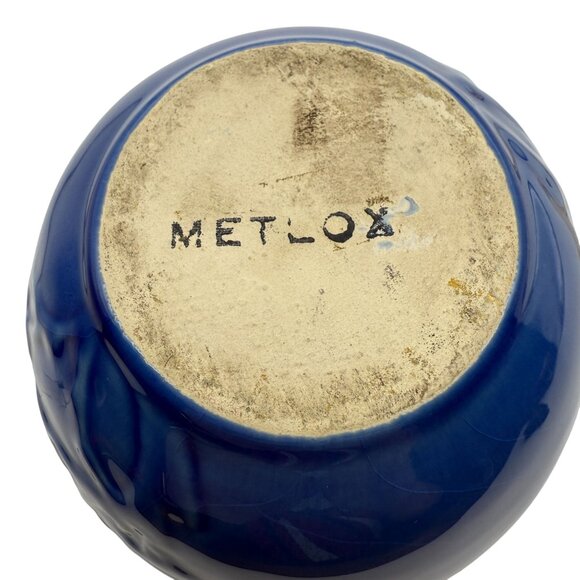 Metlox Blue Cherry Blossom Jar w/ Lid Embossed Floral Vase California Pottery - Picture 8 of 10